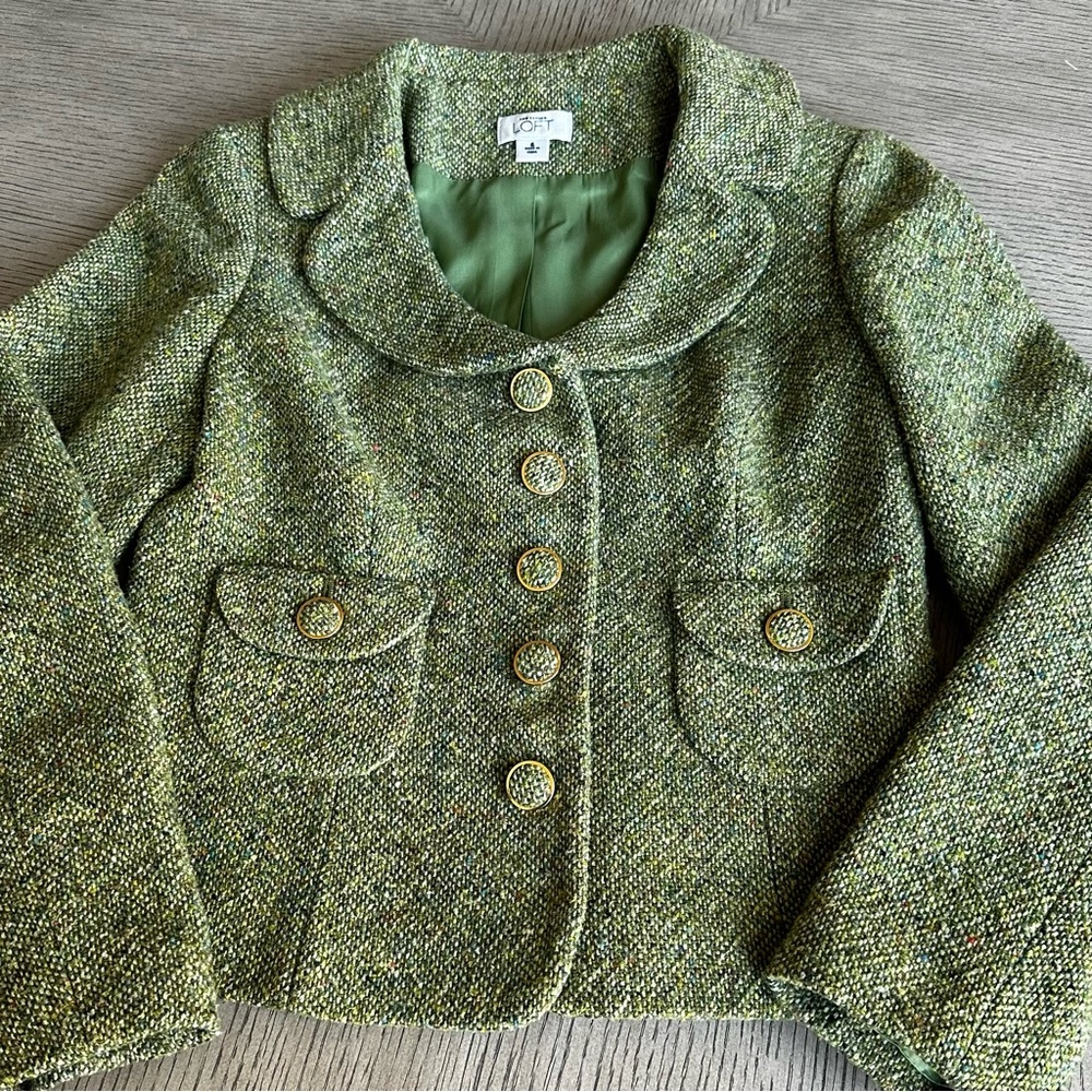 LOFT - Vintage Green Tweed Jacket - SZ 6